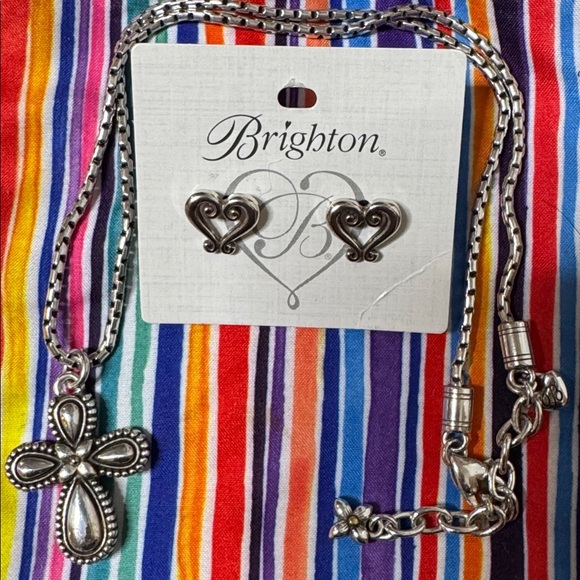BRIGHTON RETIRED GRACE REVERSIBLE SILVER GOLD CROSS NECKLACE & GENOA EARRINGS - Picture 5 of 11